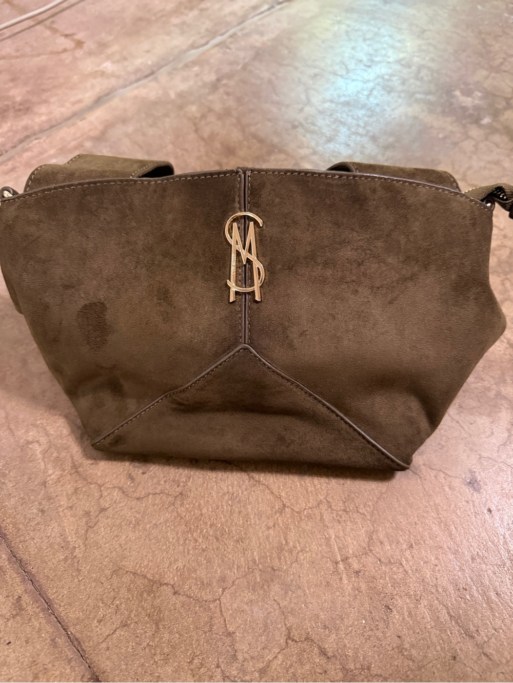 Steve Madden Olive Suede Crossbody with Gold Logo